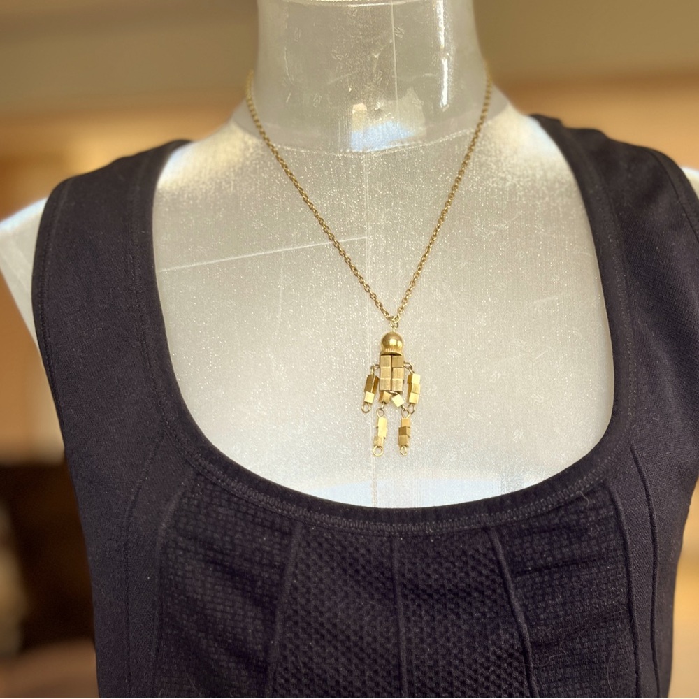 Artisan OOAK Robot Pendant Necklace – Steampunk Quirky Retro Charm gold tone